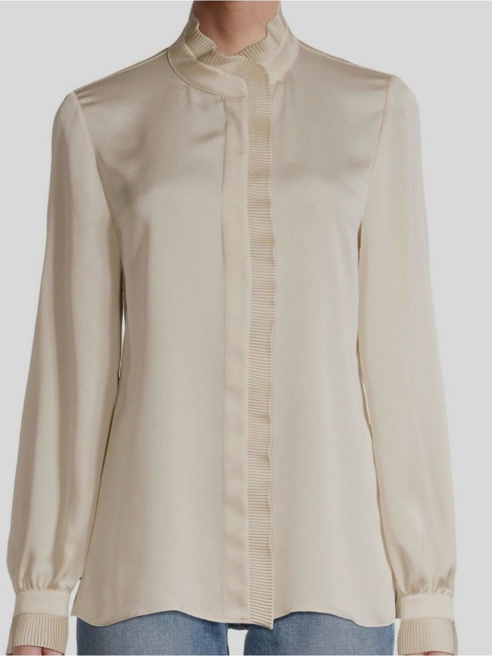 NWT Lafayette 148 New York Pleated-Accent Long-Sleeve Blouse size MEDIUM